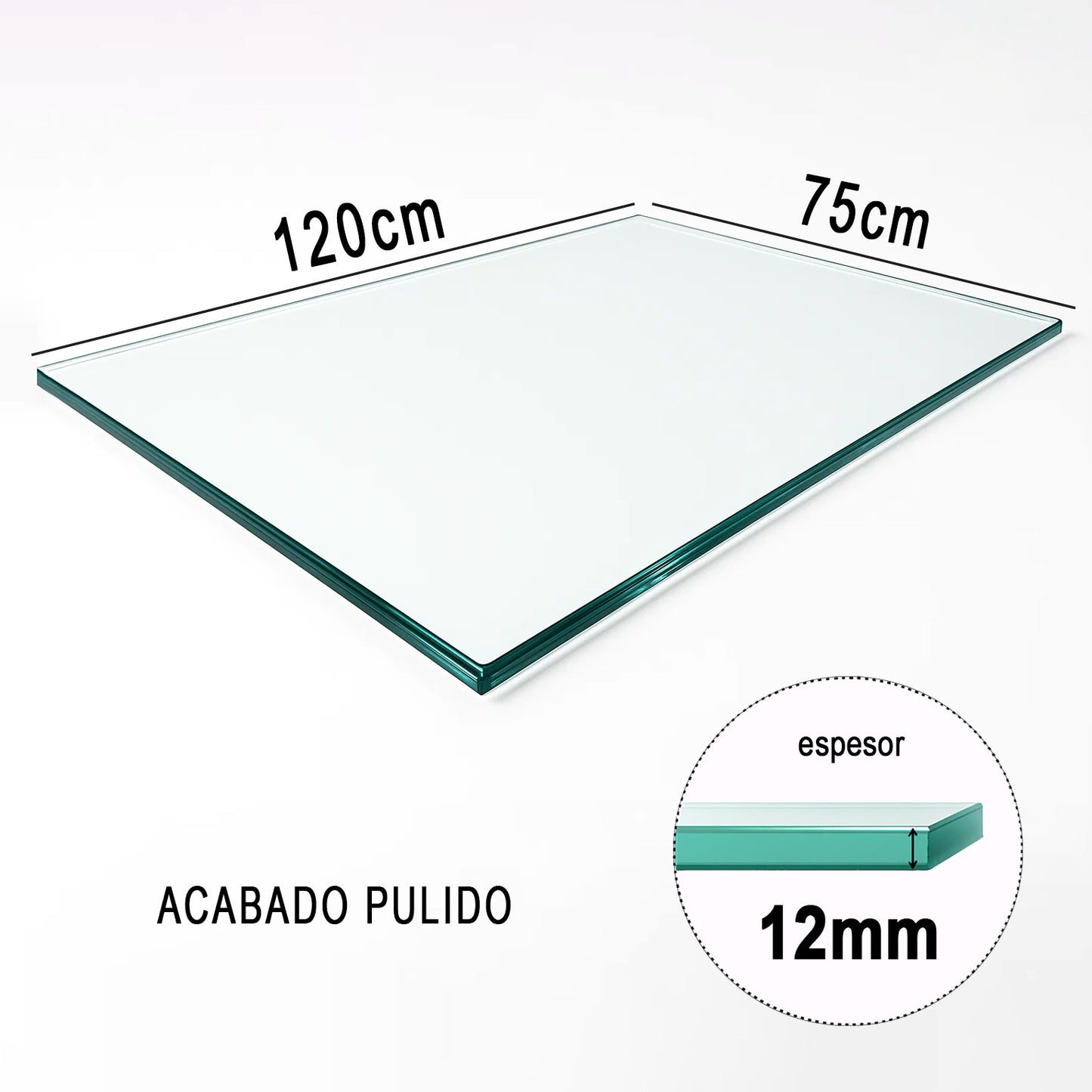 Cubierta Rectangular Vidrio Claro Templado 120x75cm