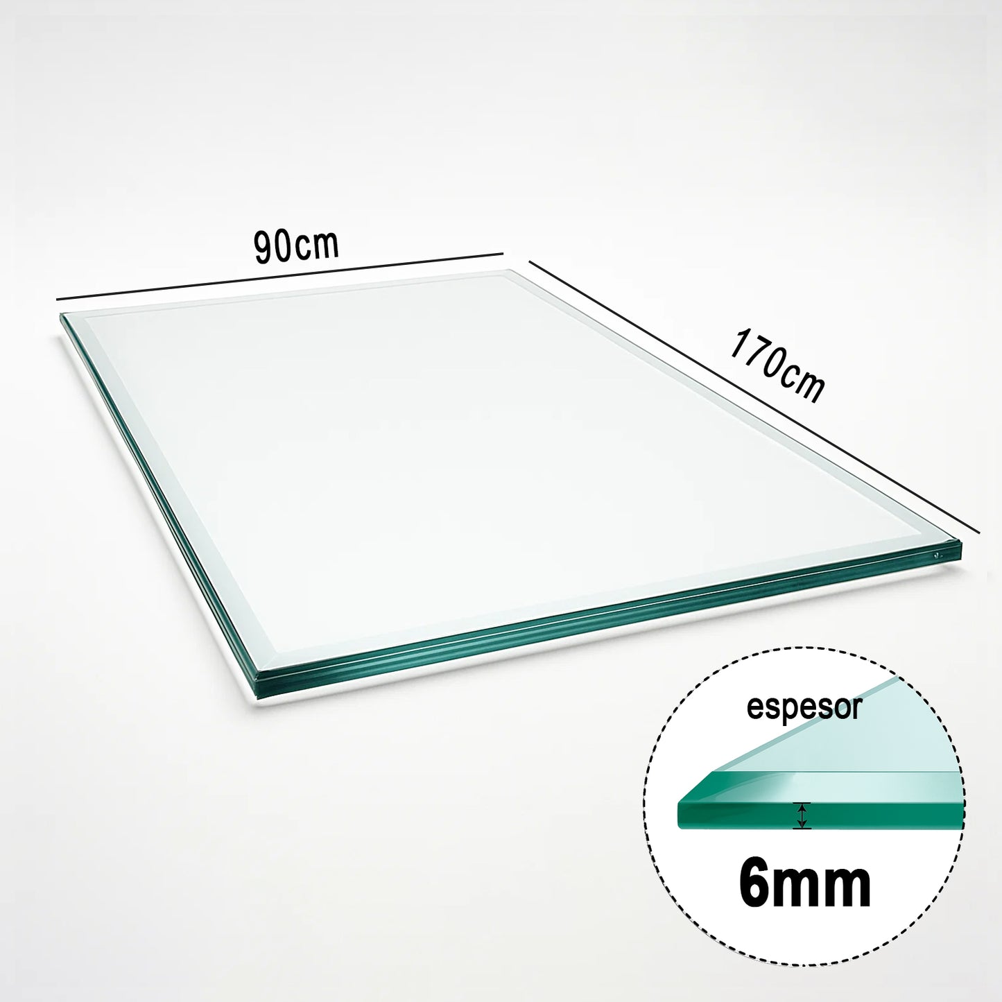 Cubierta Rectangular Vidrio Claro Templado 170x90cm