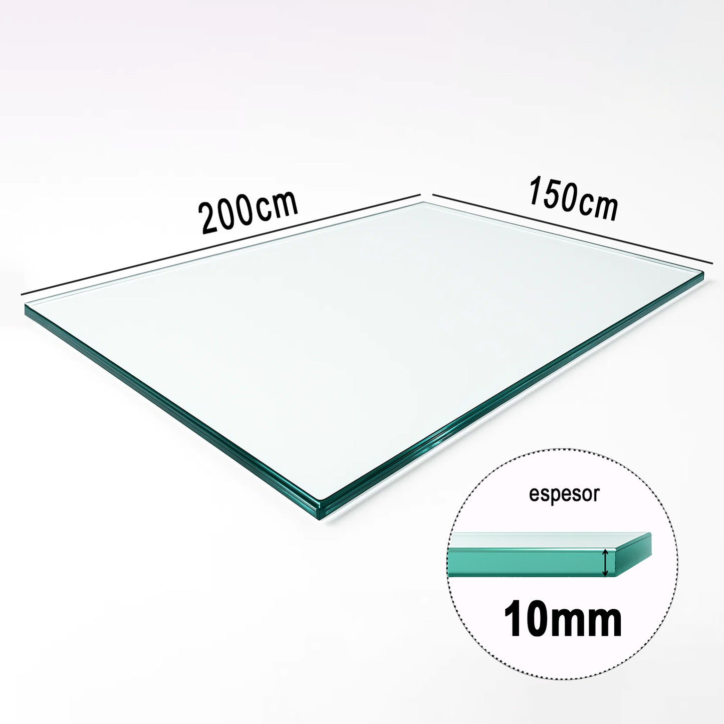 Cubierta Rectangular Vidrio Claro Templado 200x150cm