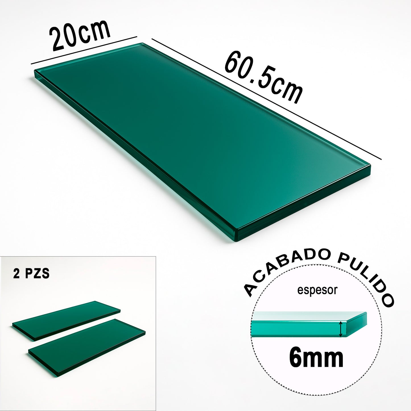 Repisa Rectangular Vidrio Tintex Templado 60.5x20cm