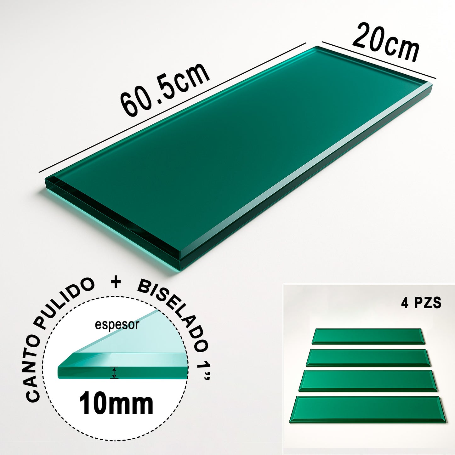 Repisa Rectangular Vidrio Tintex Templado 60.5x20cm