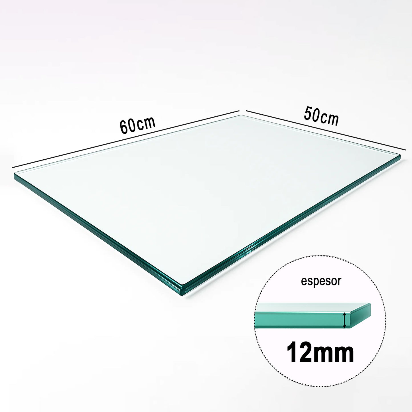 Cubierta Rectangular Vidrio Claro Templado 60x50cm