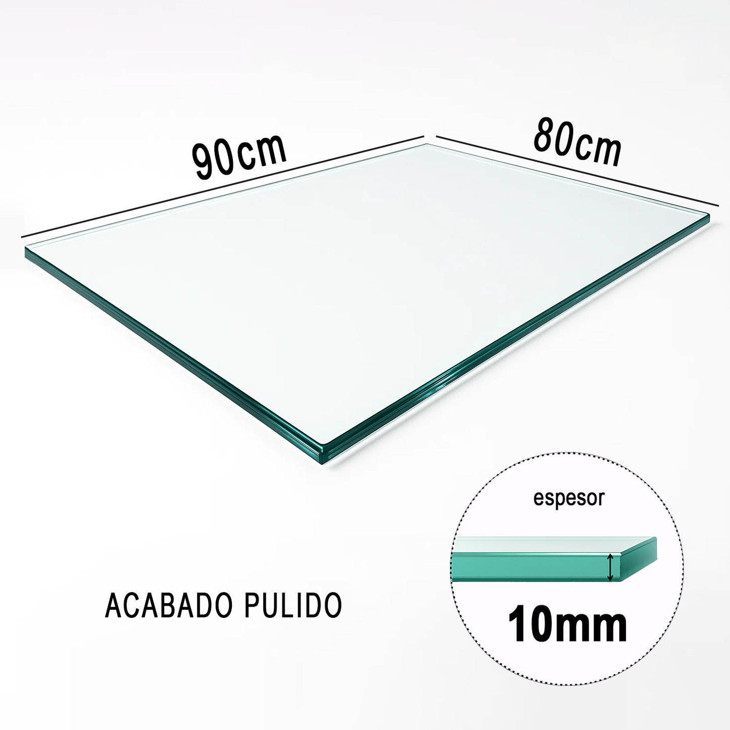 Cubierta Rectangular Vidrio Claro Templado 90x80cm