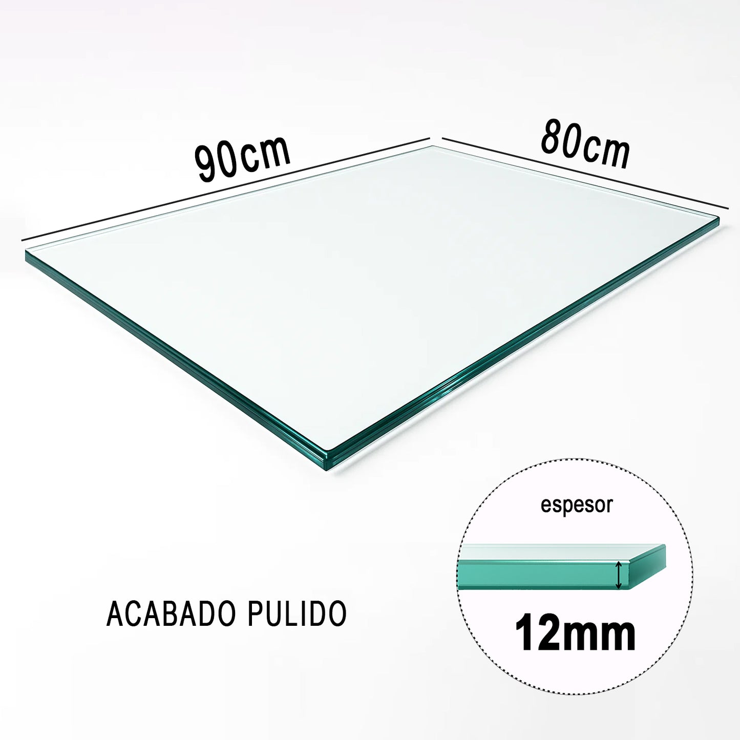 Cubierta Rectangular Vidrio Claro Templado 90x80cm