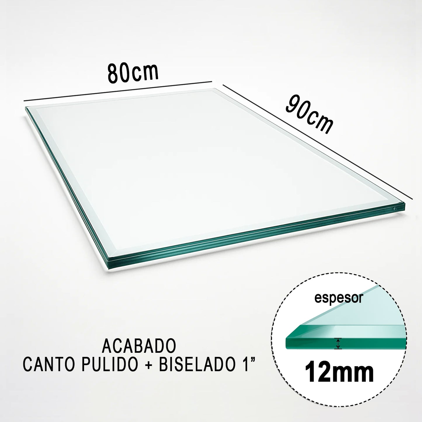 Cubierta Rectangular Vidrio Claro Templado 90x80cm