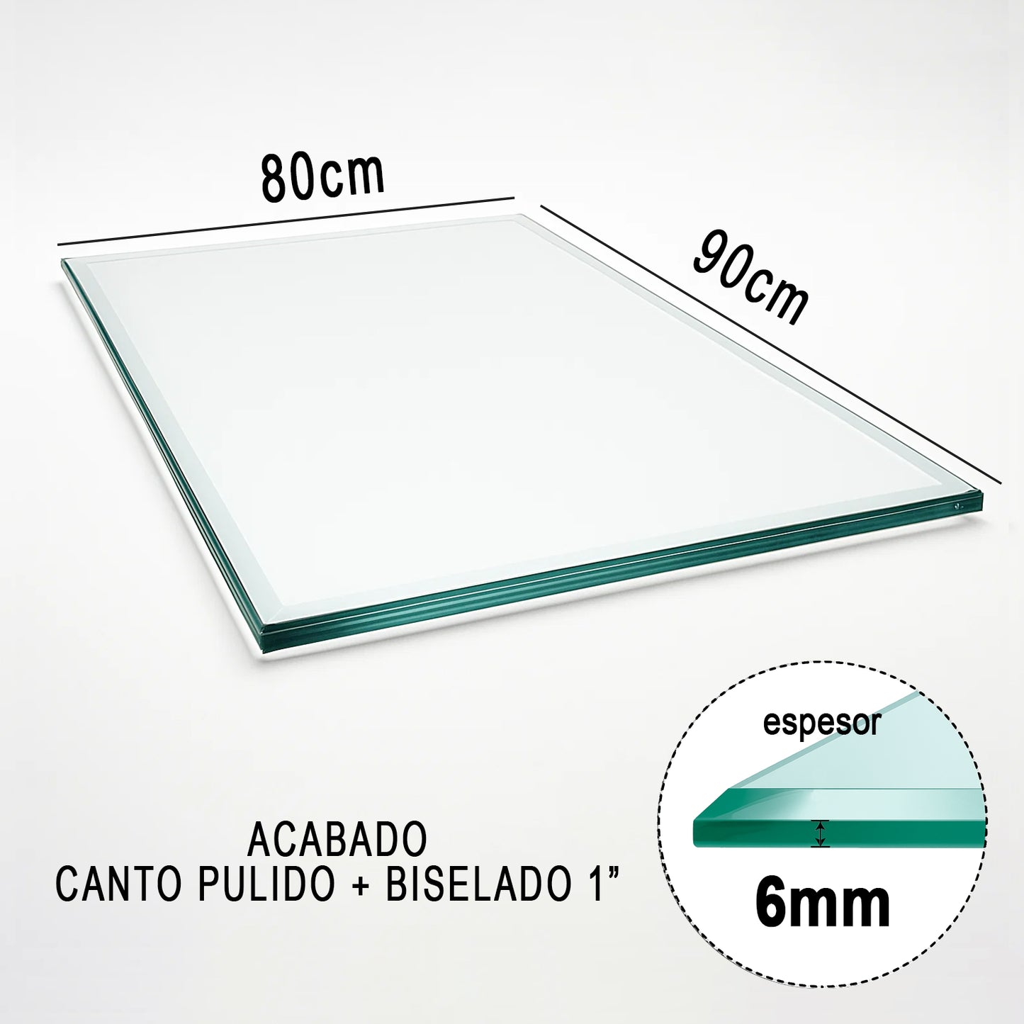 Cubierta Rectangular Vidrio Claro Templado 90x80cm