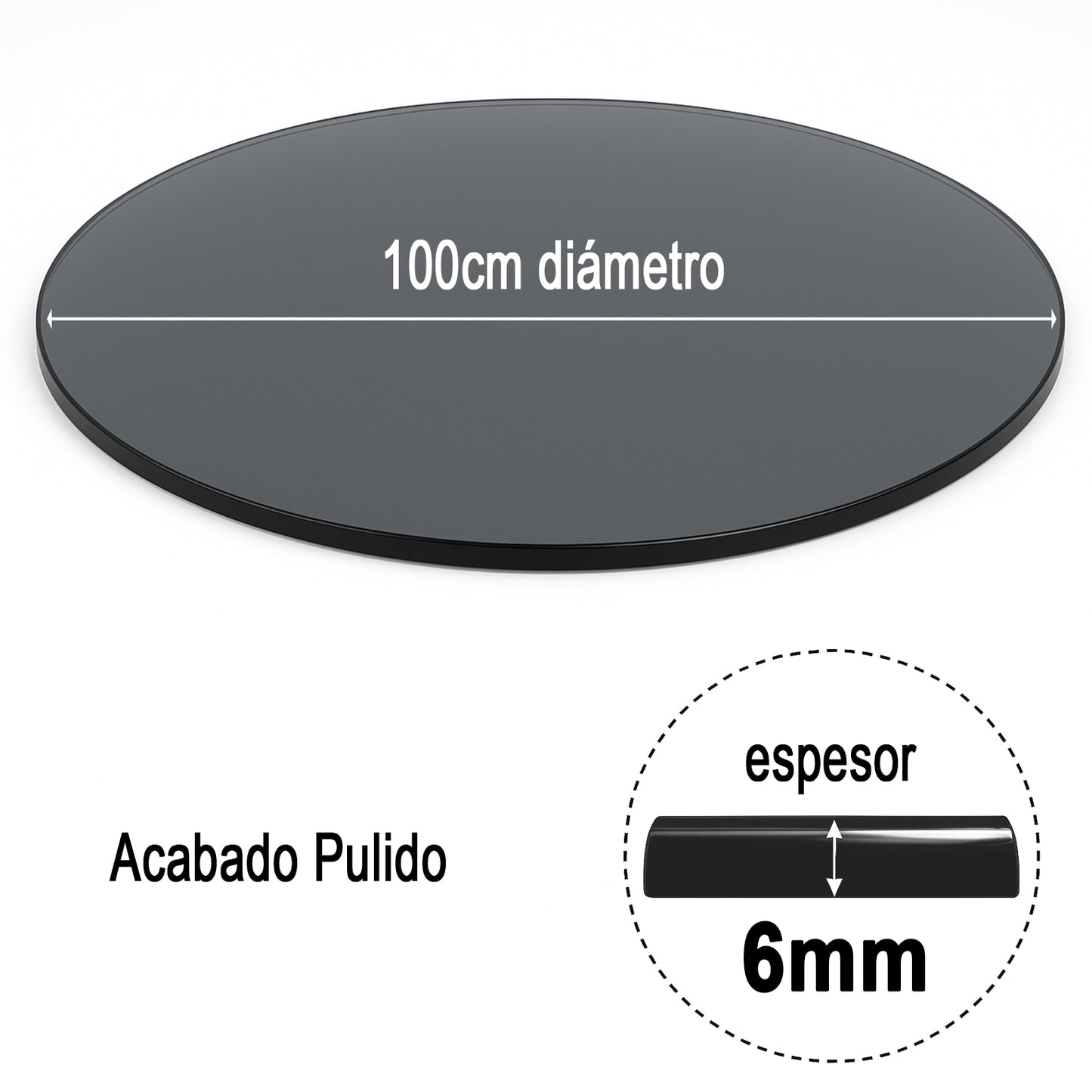 Cubierta Circular Vidrio Ahumado Templado 100cm Diámetro