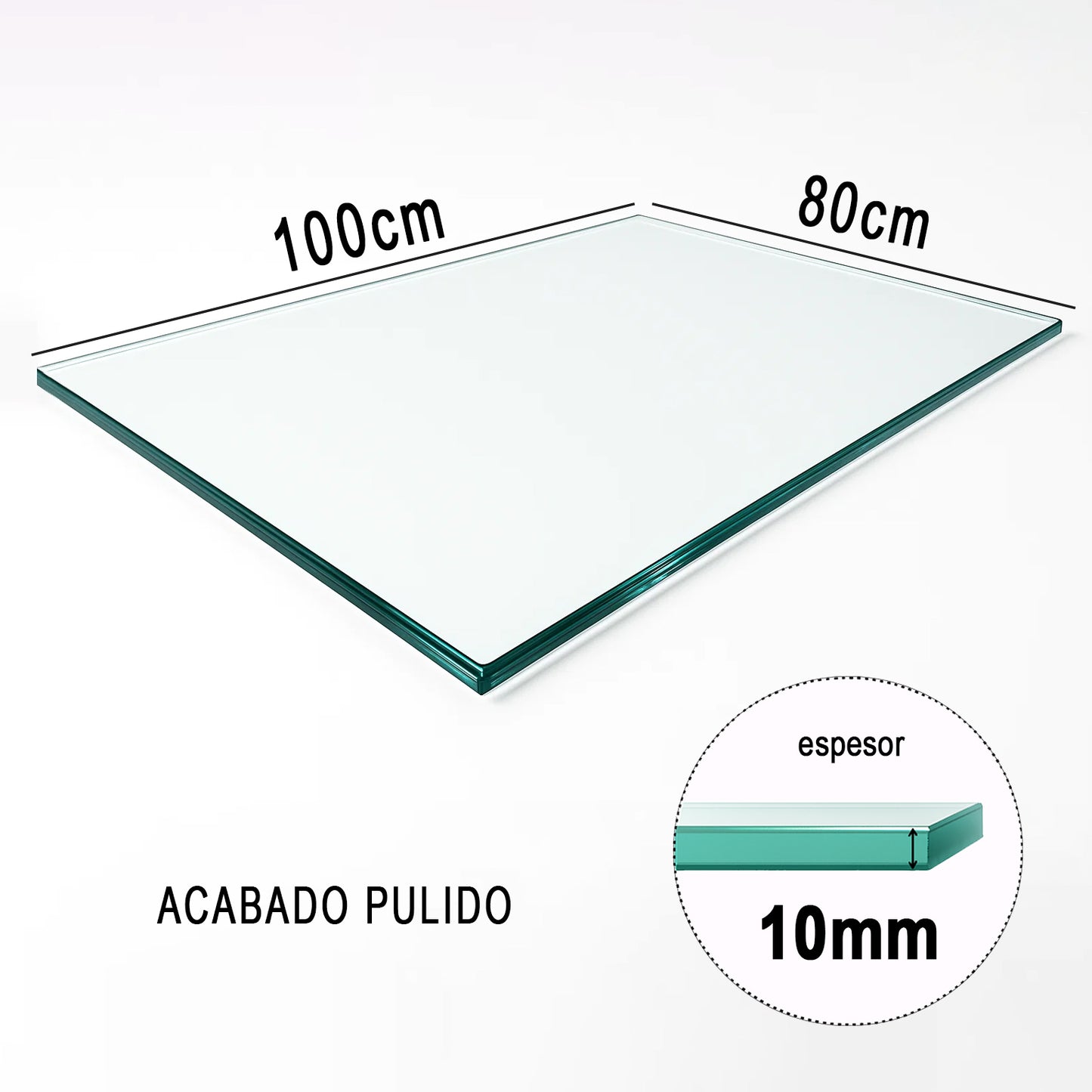 Cubierta Rectangular Vidrio Claro Templado 100x80cm