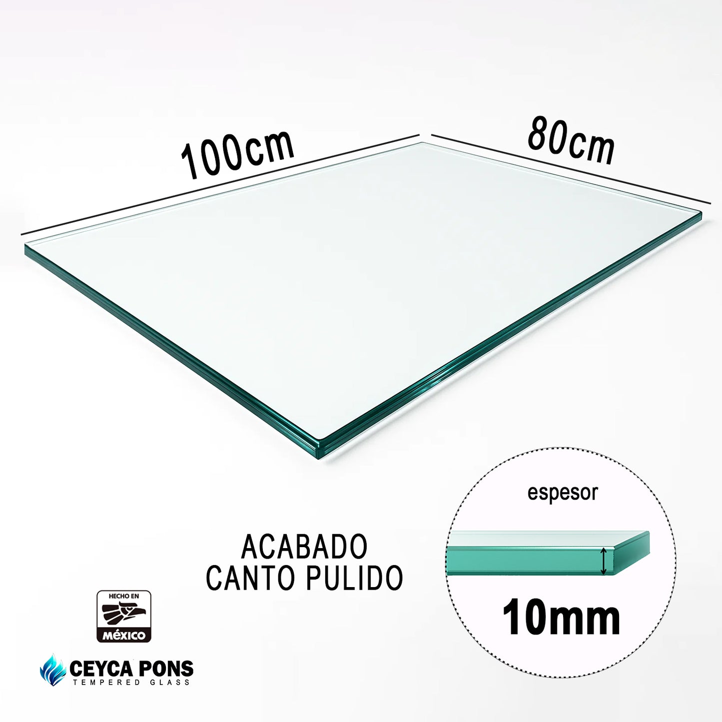 CEYCAPONS Cubierta Rectangular Vidrio Claro Templado 100x80cm