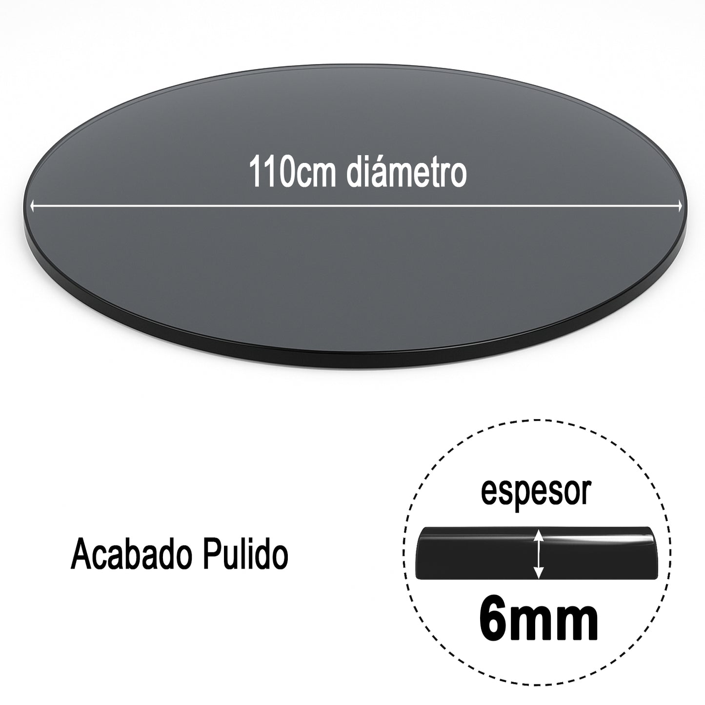 Cubierta Circular Vidrio Ahumado Templado 110cm Diámetro