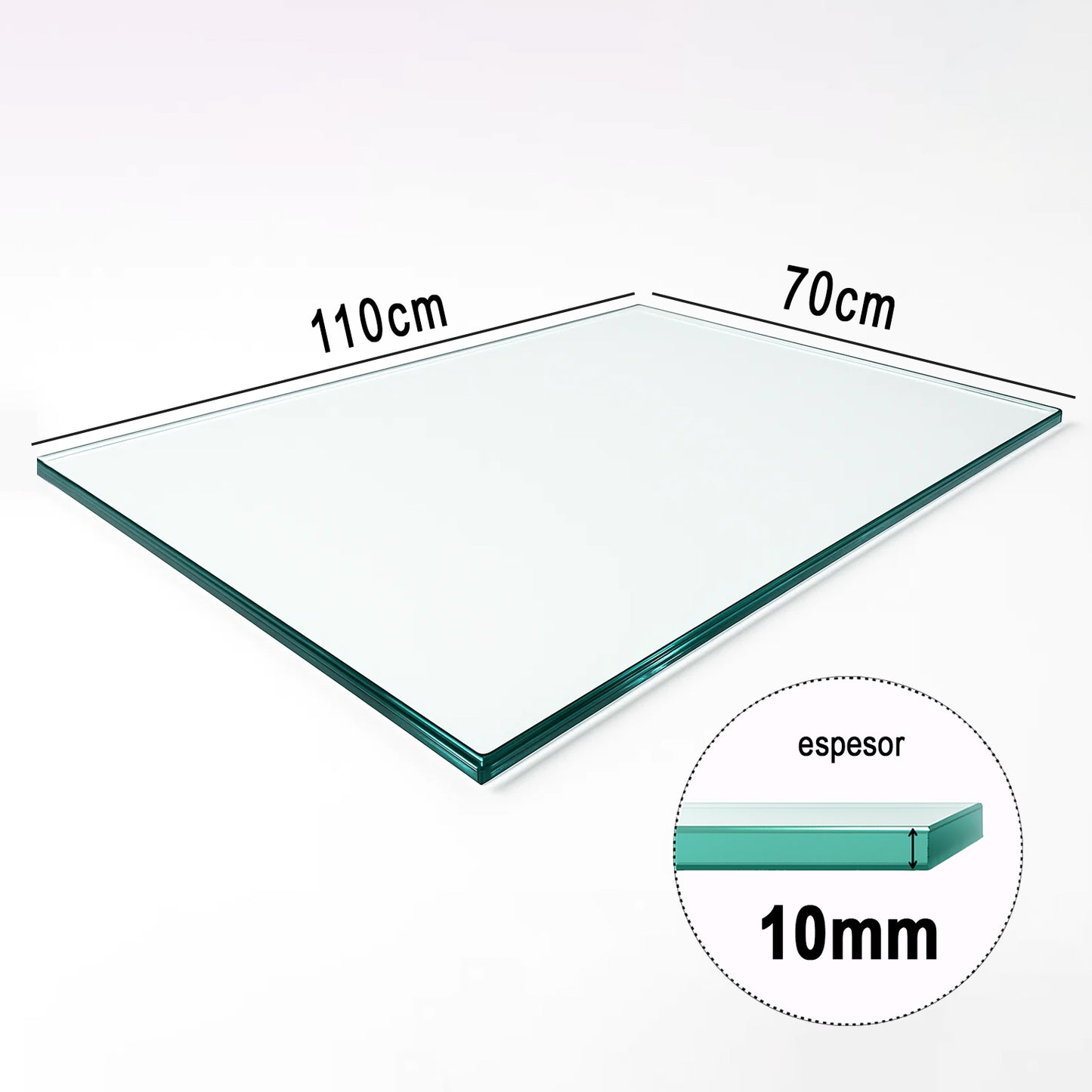 Cubierta Rectangular Vidrio Claro Templado 110x70cm
