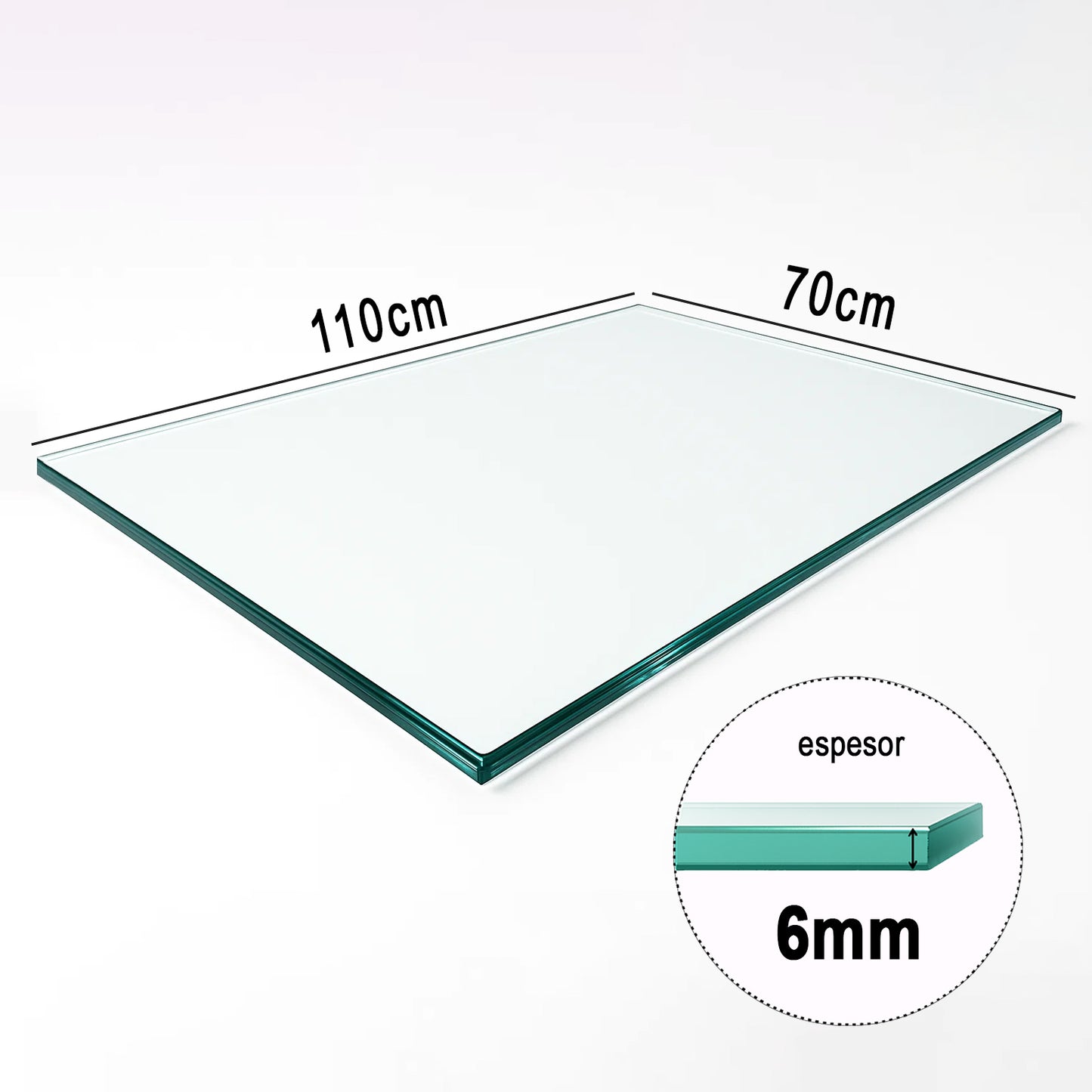 Cubierta Rectangular Vidrio Claro Templado 110x70cm