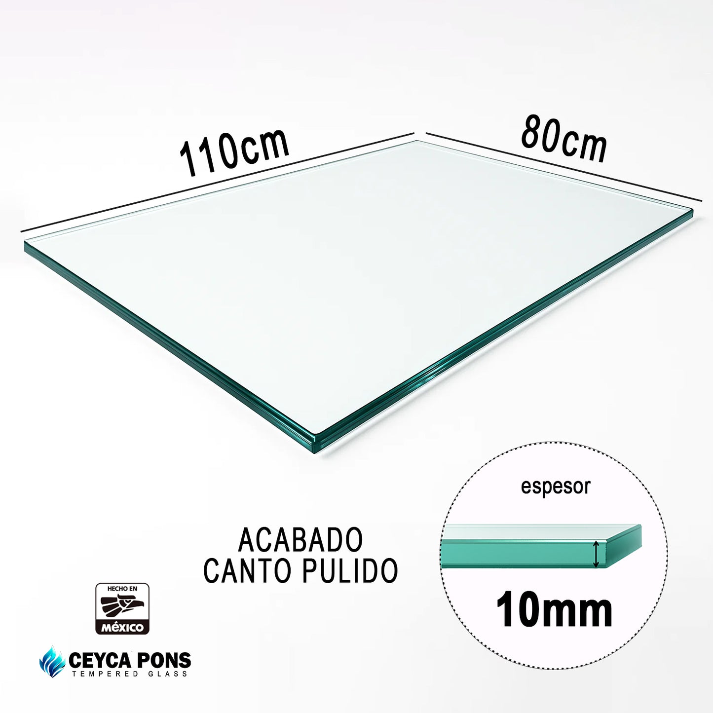CEYCAPONS Cubierta Rectangular Vidrio Claro Templado 110x80cm