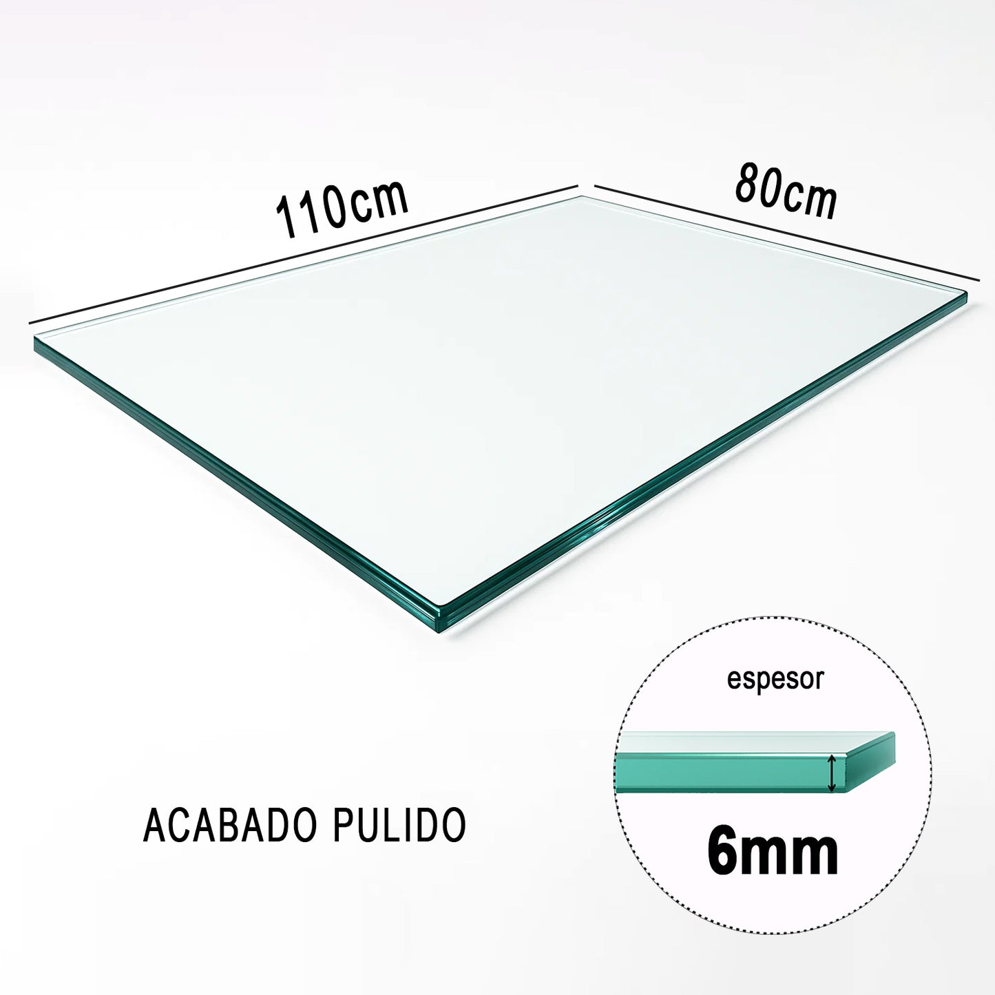 Cubierta Rectangular Vidrio Claro Templado 110x80cm