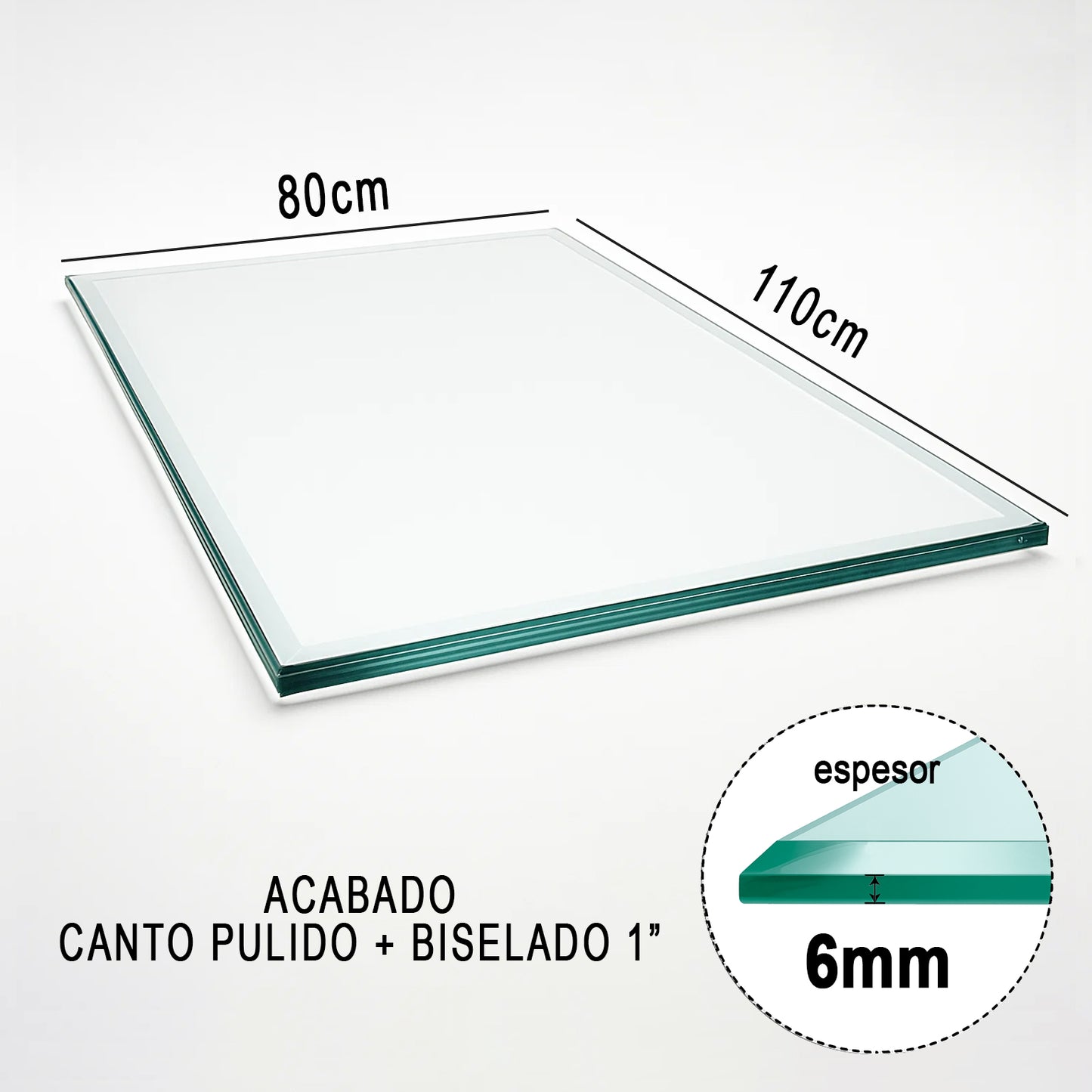 Cubierta Rectangular Vidrio Claro Templado 110x80cm