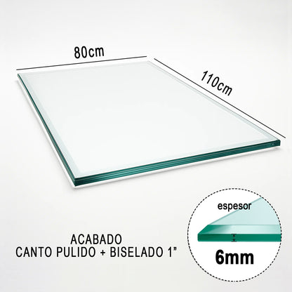 Cubierta Rectangular Vidrio Claro Templado 110x80cm