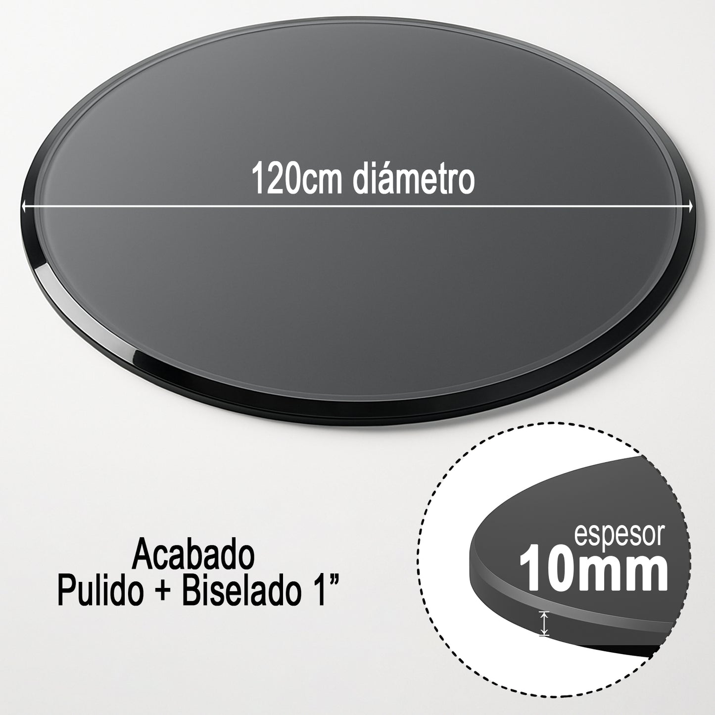 Cubierta Circular Vidrio Ahumado Templado 120cm Diámetro