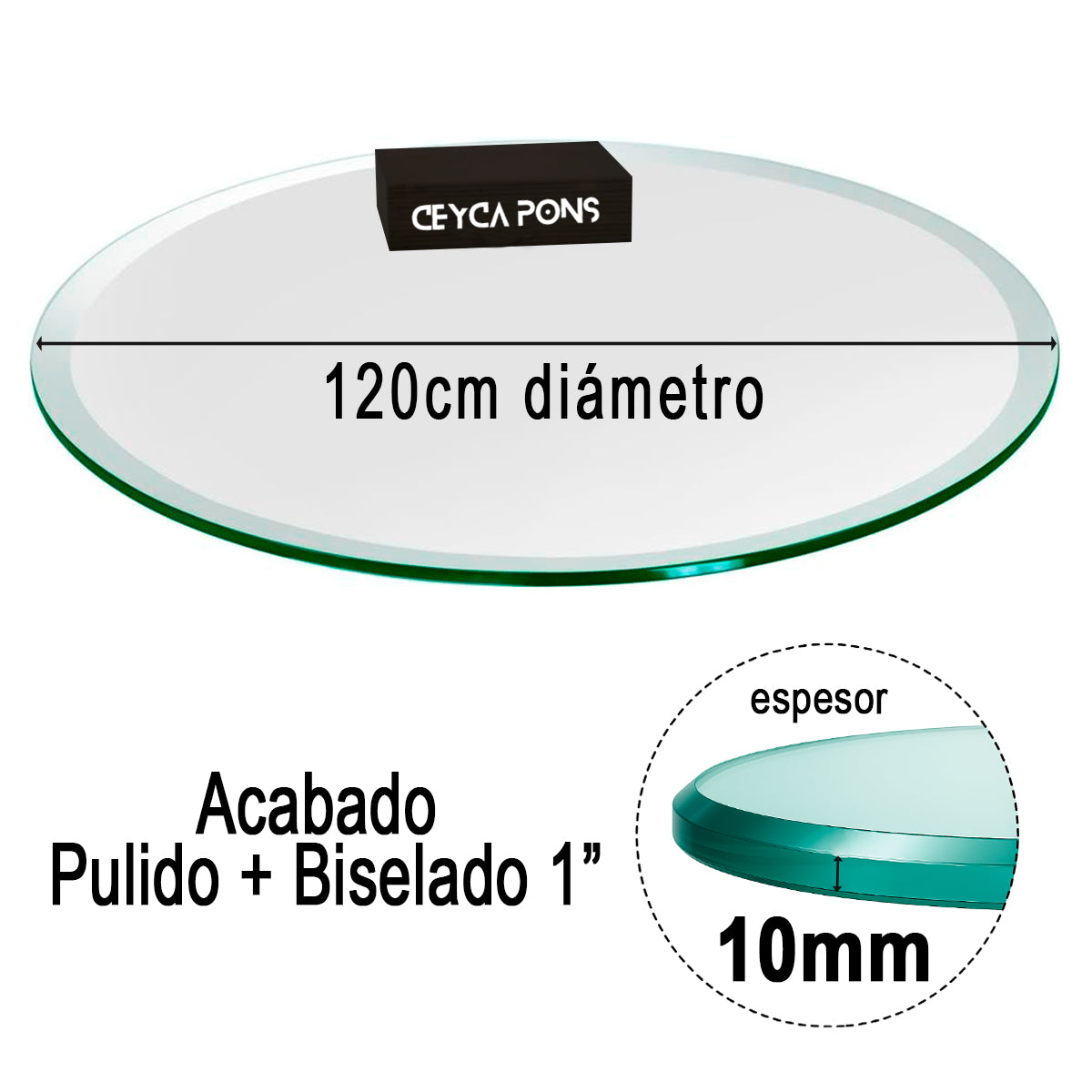 Cubierta Circular Vidrio Claro Templado 120cm Diámetro - ceycapons