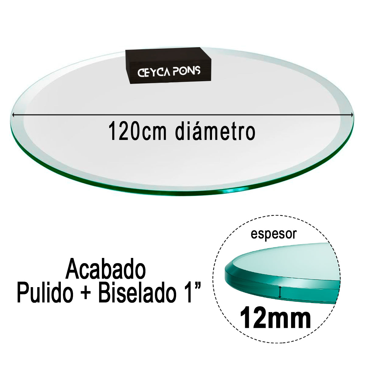 Cubierta Circular Vidrio Claro Templado 120cm Diámetro - ceycapons