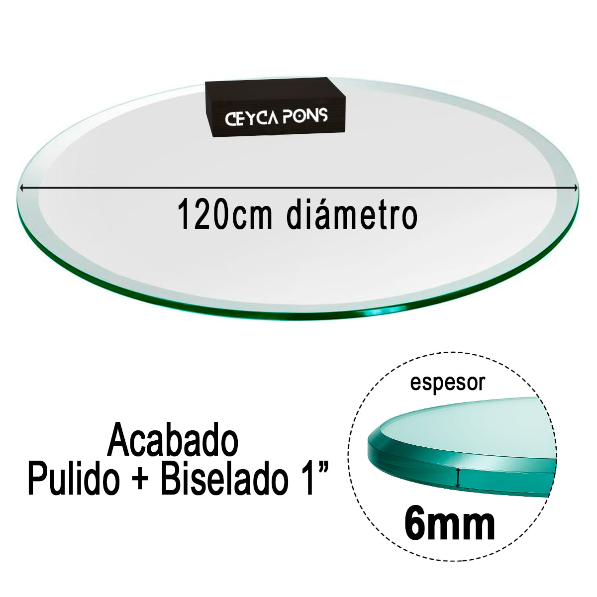 Cubierta Circular Vidrio Claro Templado 120cm Diámetro - ceycapons