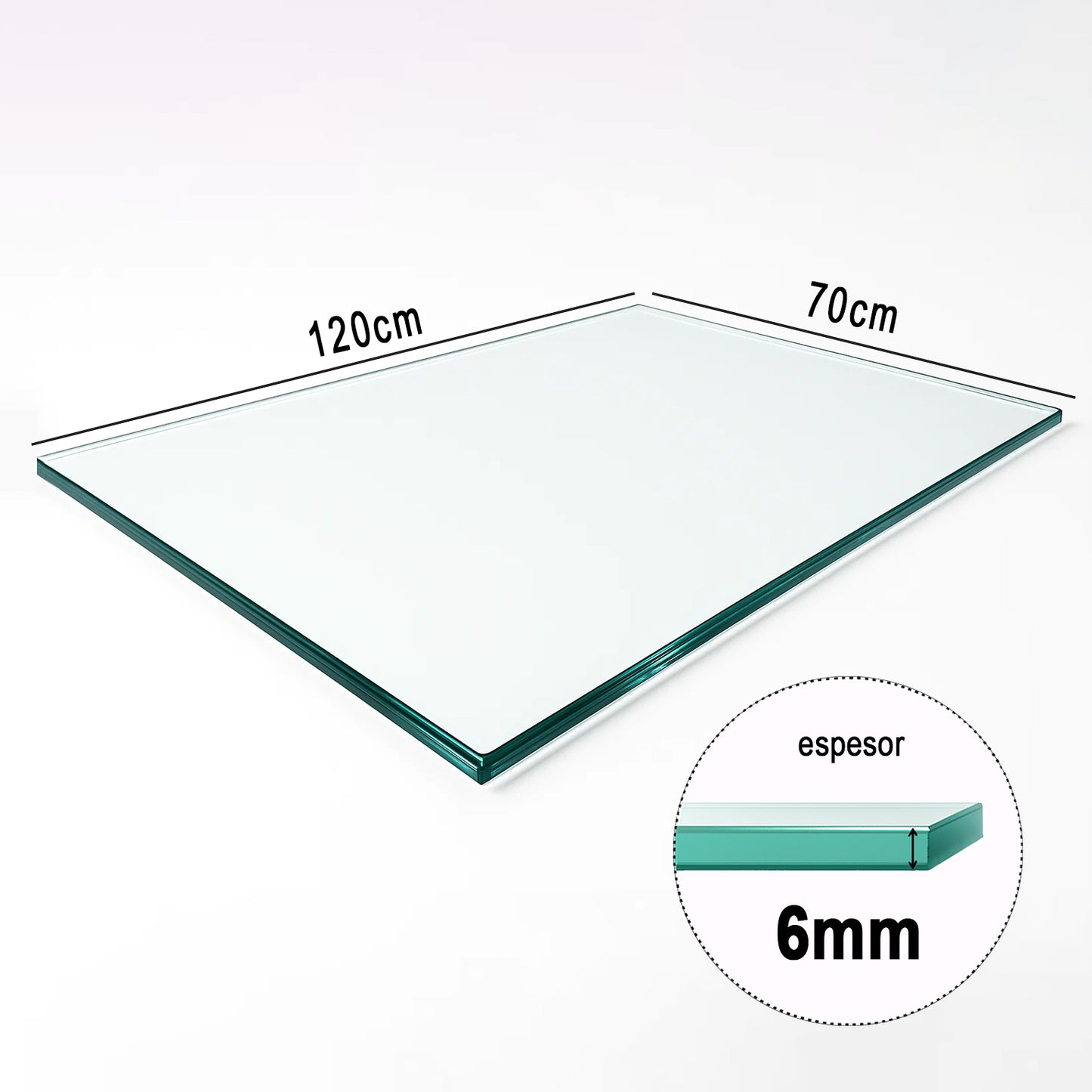 Cubierta Rectangular Vidrio Claro Templado 120x70cm