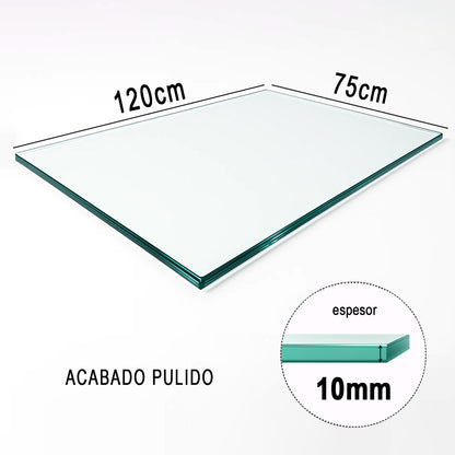 Cubierta Rectangular Vidrio Claro Templado 120x75cm