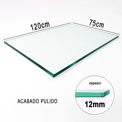 Cubierta Rectangular Vidrio Claro Templado 120x75cm