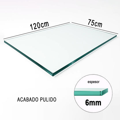 Cubierta Rectangular Vidrio Claro Templado 120x75cm