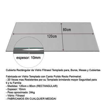 Cubierta Rectangular Vidrio Filtrasol Templado 120x80cm 10mm - ceyca pons
