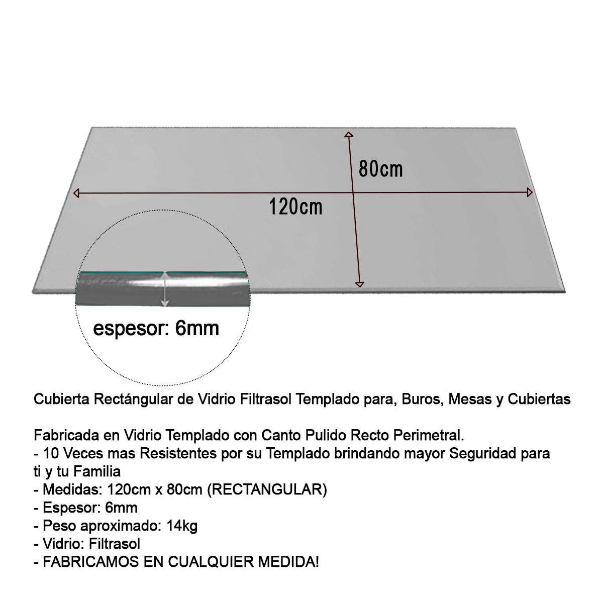 Cubierta Rectangular Vidrio Filtrasol Templado 120x80cm 6mm - ceyca pons