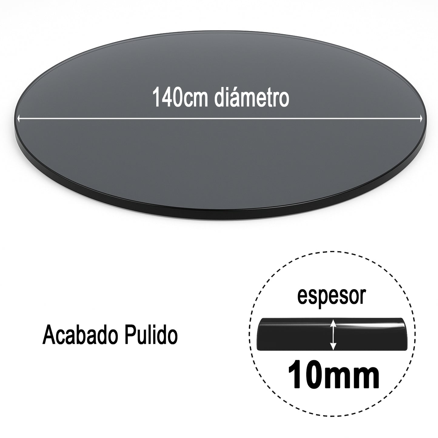 Cubierta Circular Vidrio Ahumado Templado 140cm Diámetro