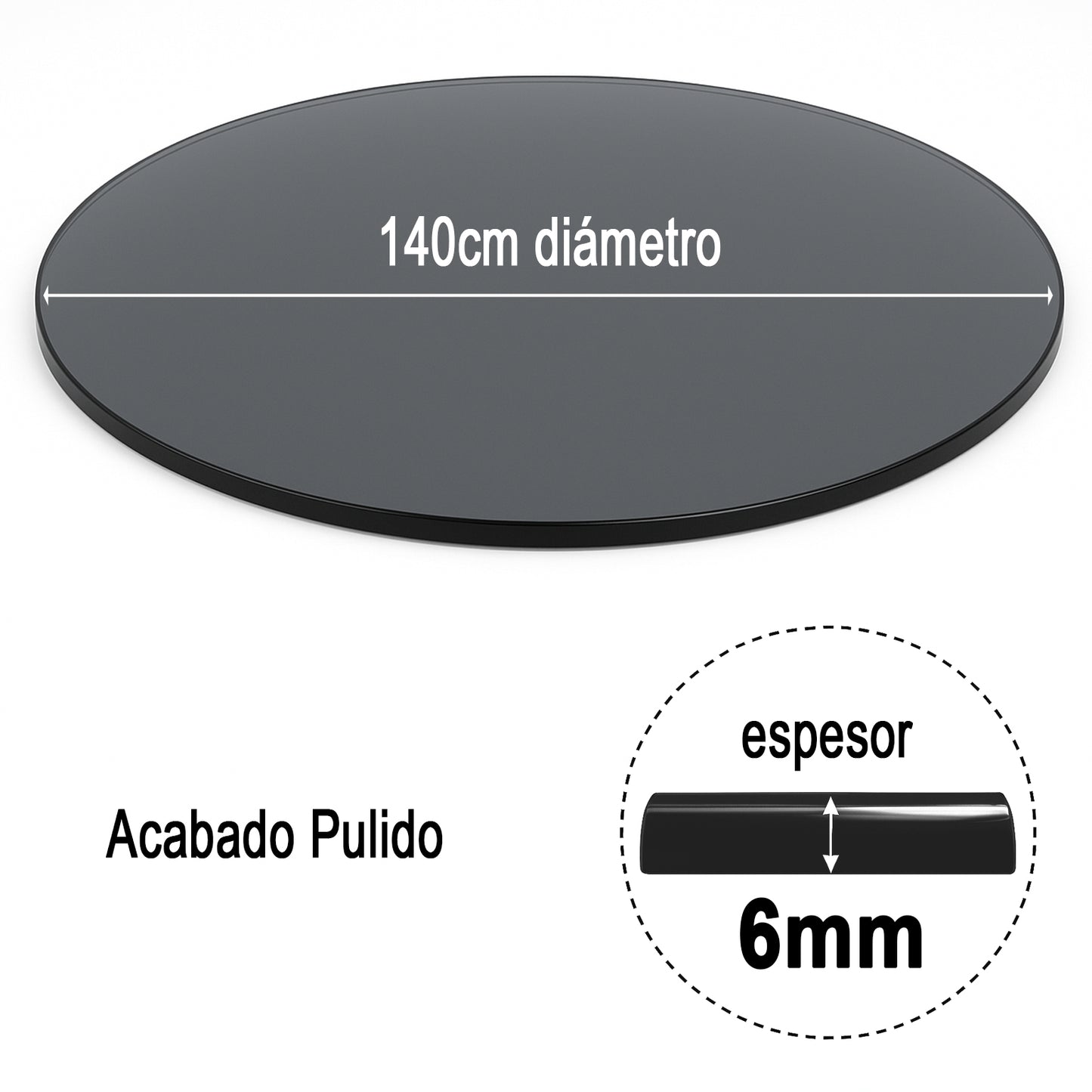 Cubierta Circular Vidrio Ahumado Templado 140cm Diámetro
