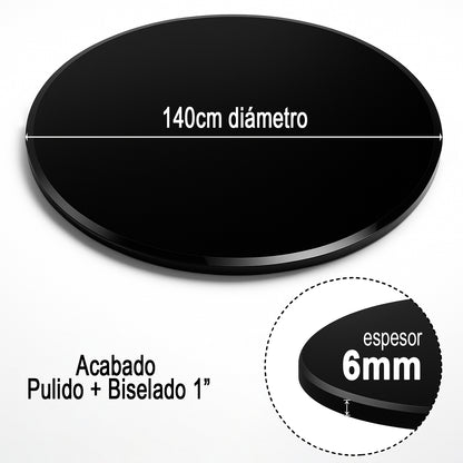 Cubierta Circular Vidrio Templado Negro Absoluto 140cm Diámetro