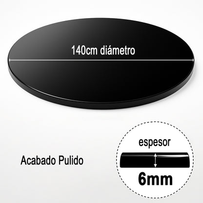 Cubierta Circular Vidrio Templado Negro Absoluto 140cm Diámetro