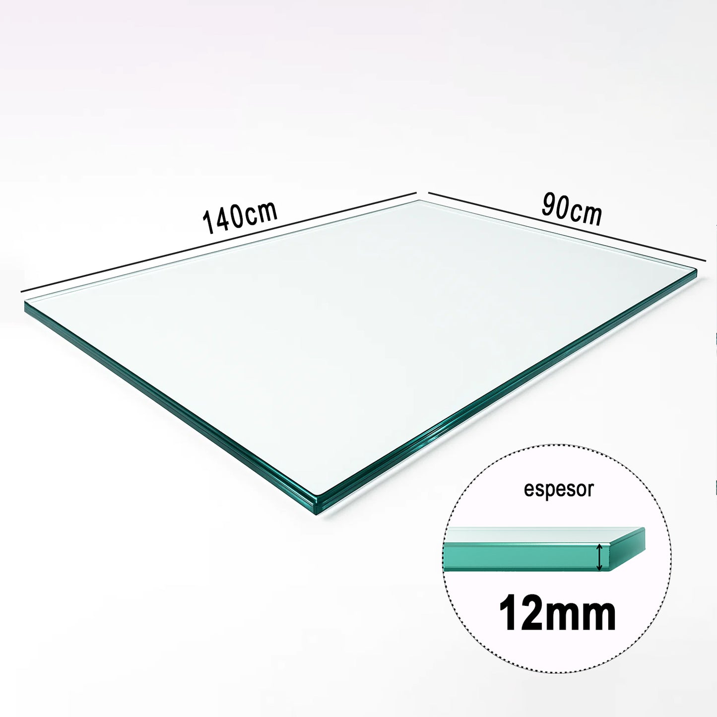 Cubierta Rectangular Vidrio Claro Templado 140x90cm
