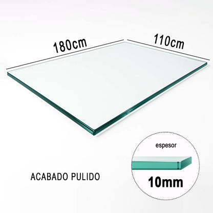 Cubierta Rectangular Vidrio Claro Templado 180x110cm