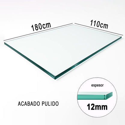 Cubierta Rectangular Vidrio Claro Templado 180x110cm