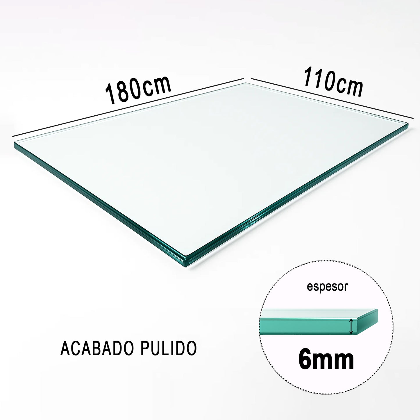 Cubierta Rectangular Vidrio Claro Templado 180x110cm