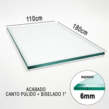 Cubierta Rectangular Vidrio Claro Templado 180x110cm