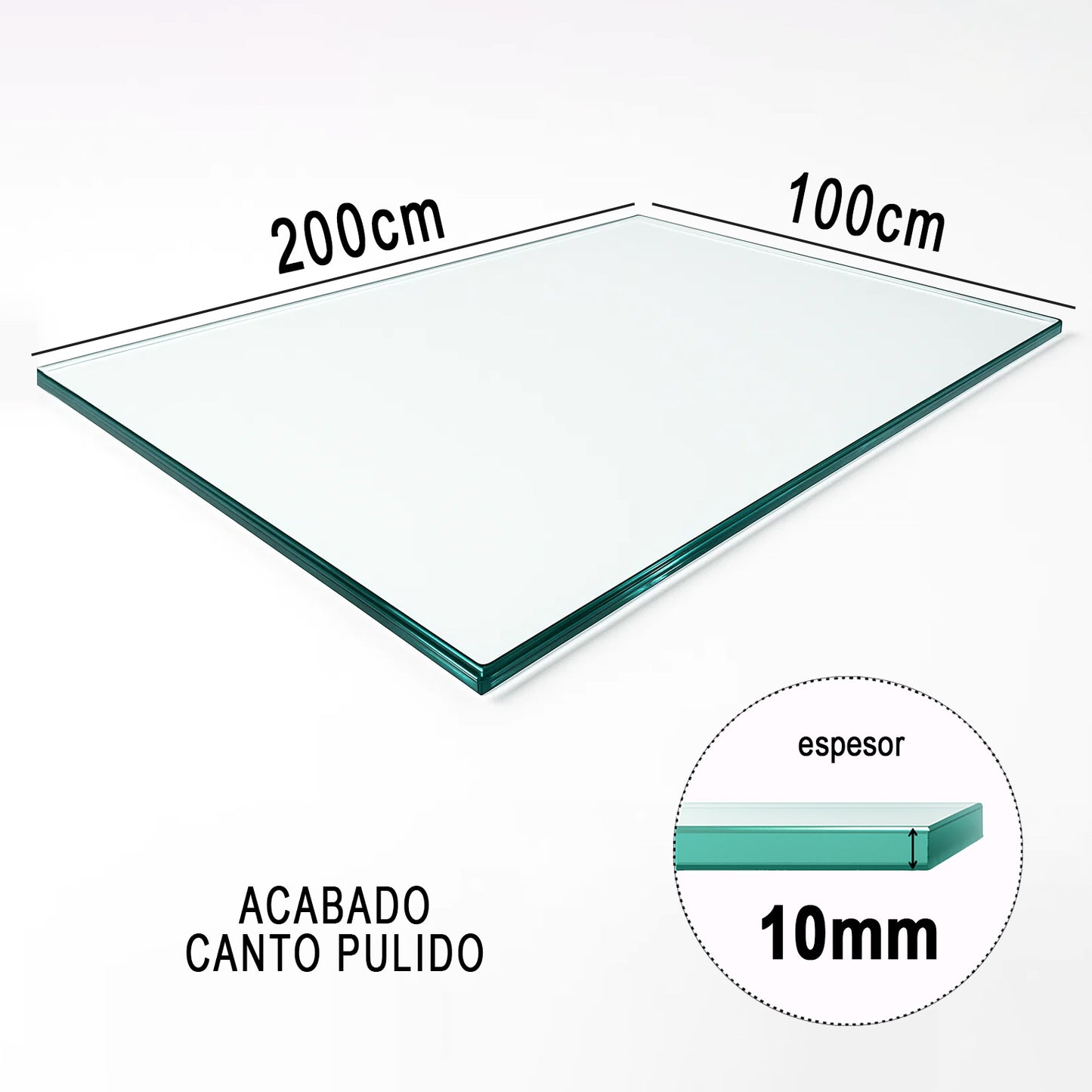 Cubierta Rectangular Vidrio Claro Templado 200x100cm