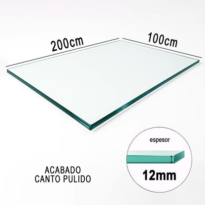 Cubierta Rectangular Vidrio Claro Templado 200x100cm
