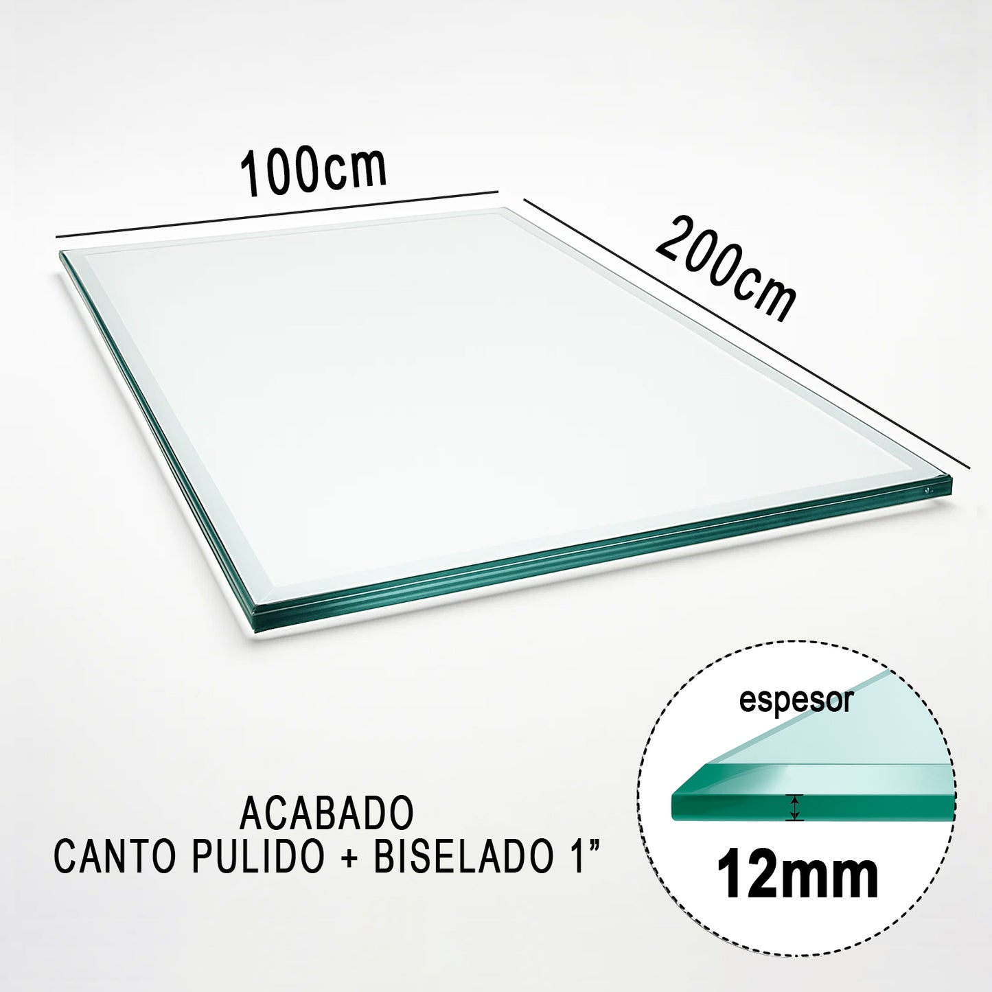 Cubierta Rectangular Vidrio Claro Templado 200x100cm