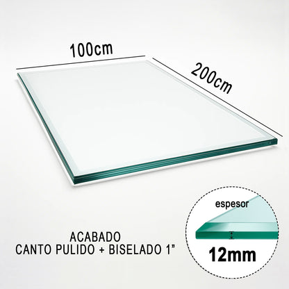 Cubierta Rectangular Vidrio Claro Templado 200x100cm