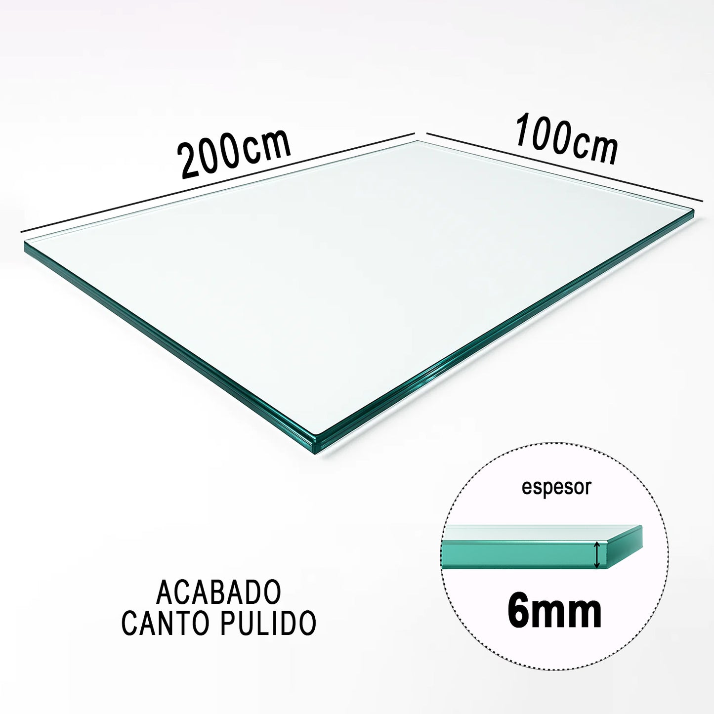 Cubierta Rectangular Vidrio Claro Templado 200x100cm