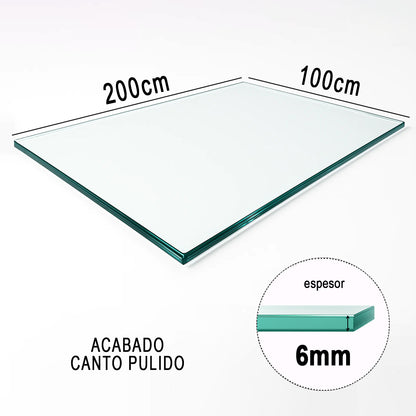 Cubierta Rectangular Vidrio Claro Templado 200x100cm