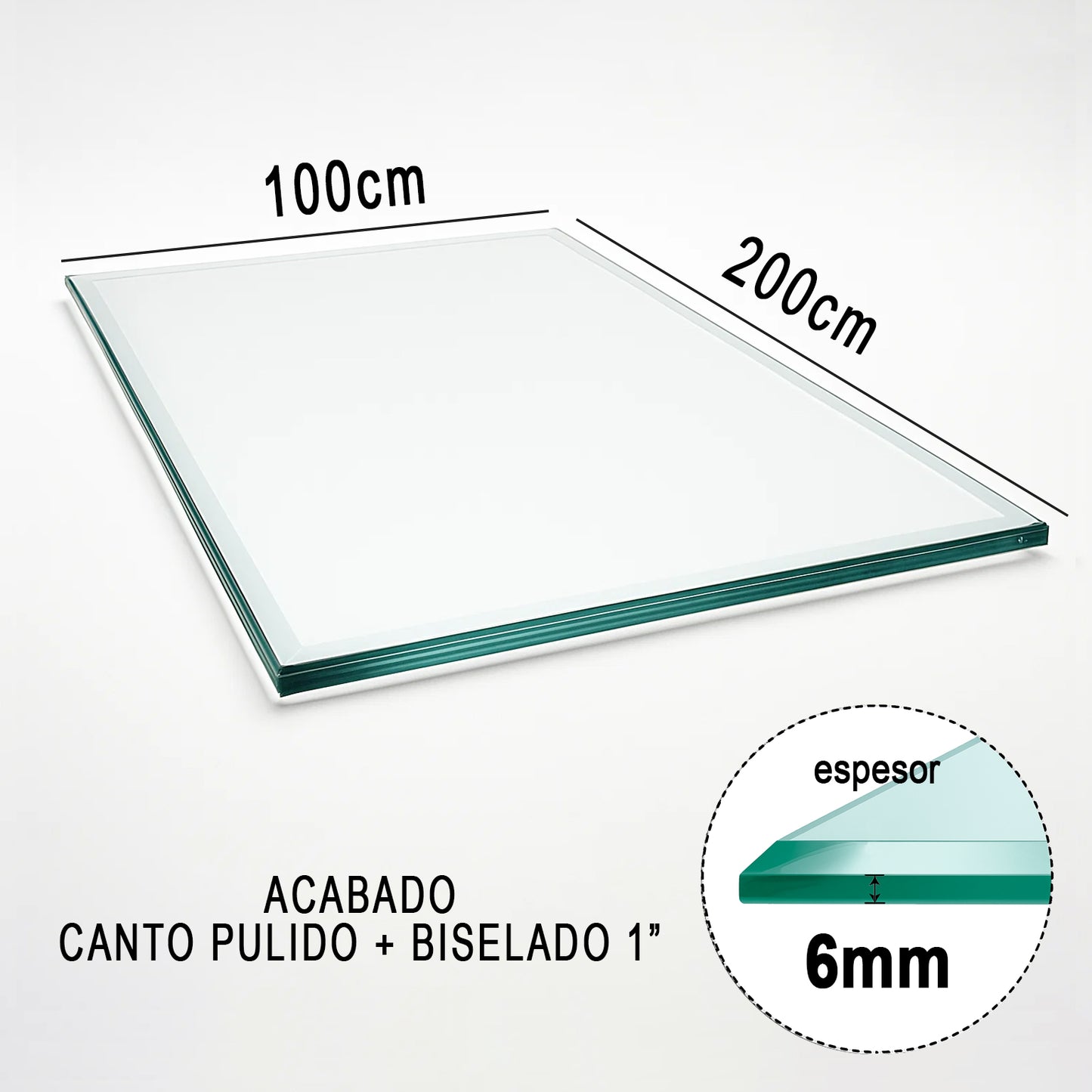 Cubierta Rectangular Vidrio Claro Templado 200x100cm