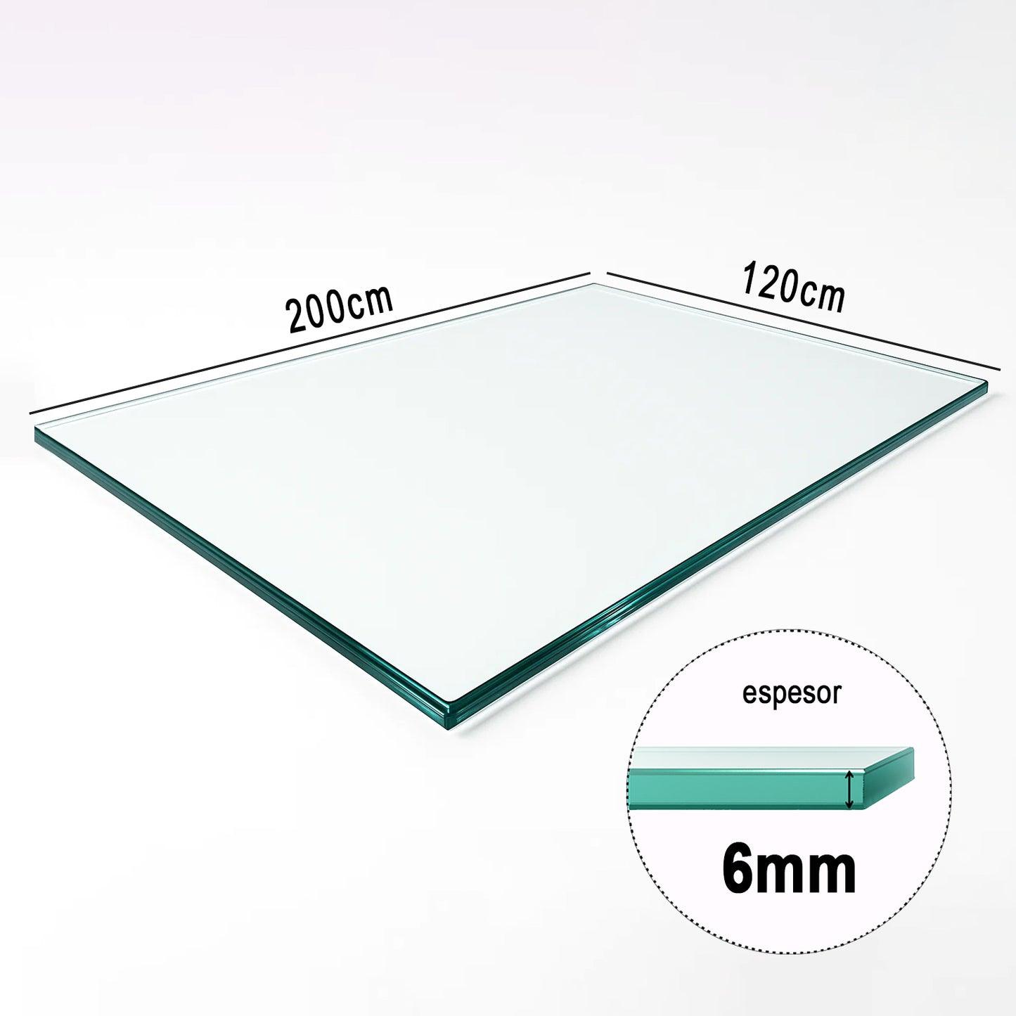 Cubierta Rectangular Vidrio Claro Templado 200x120cm
