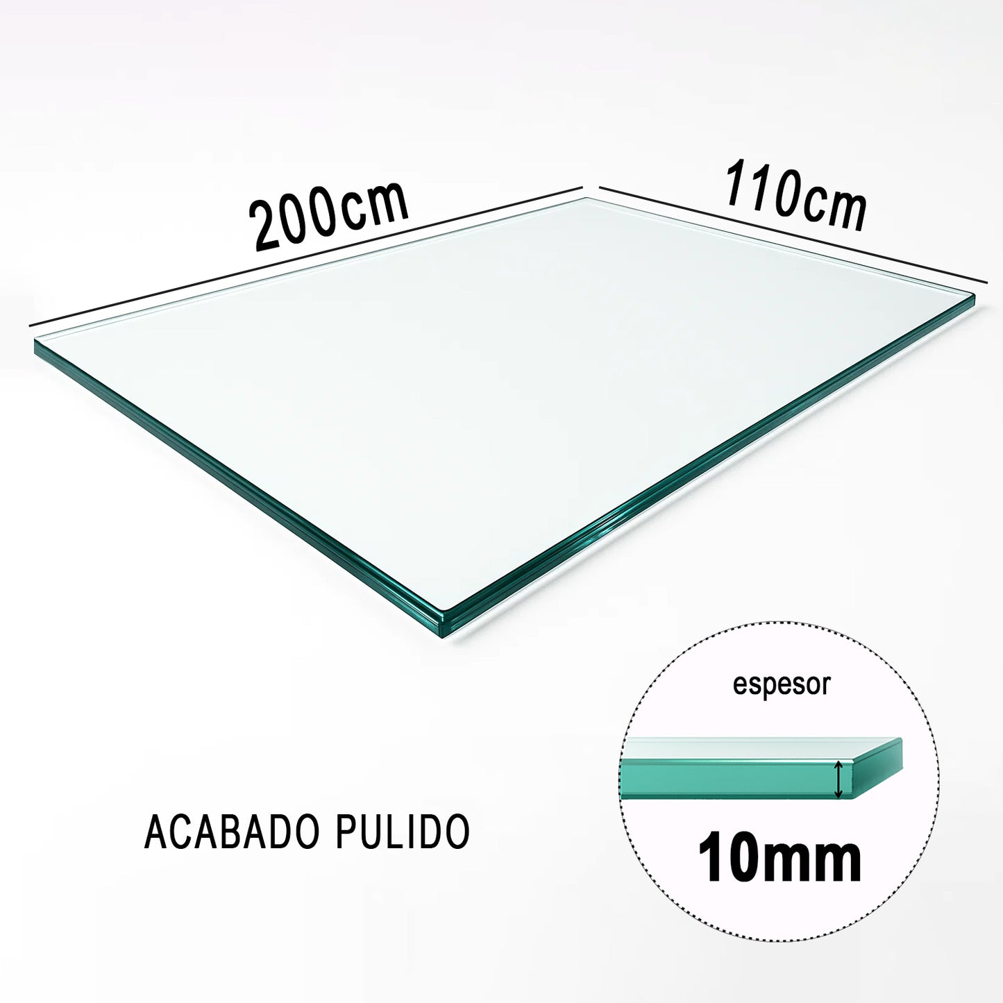 Cubierta Rectangular Vidrio Claro Templado 200x110cm