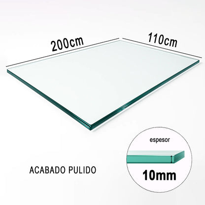 Cubierta Rectangular Vidrio Claro Templado 200x110cm