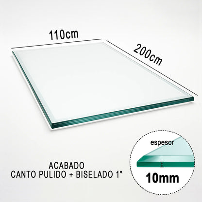 Cubierta Rectangular Vidrio Claro Templado 200x110cm